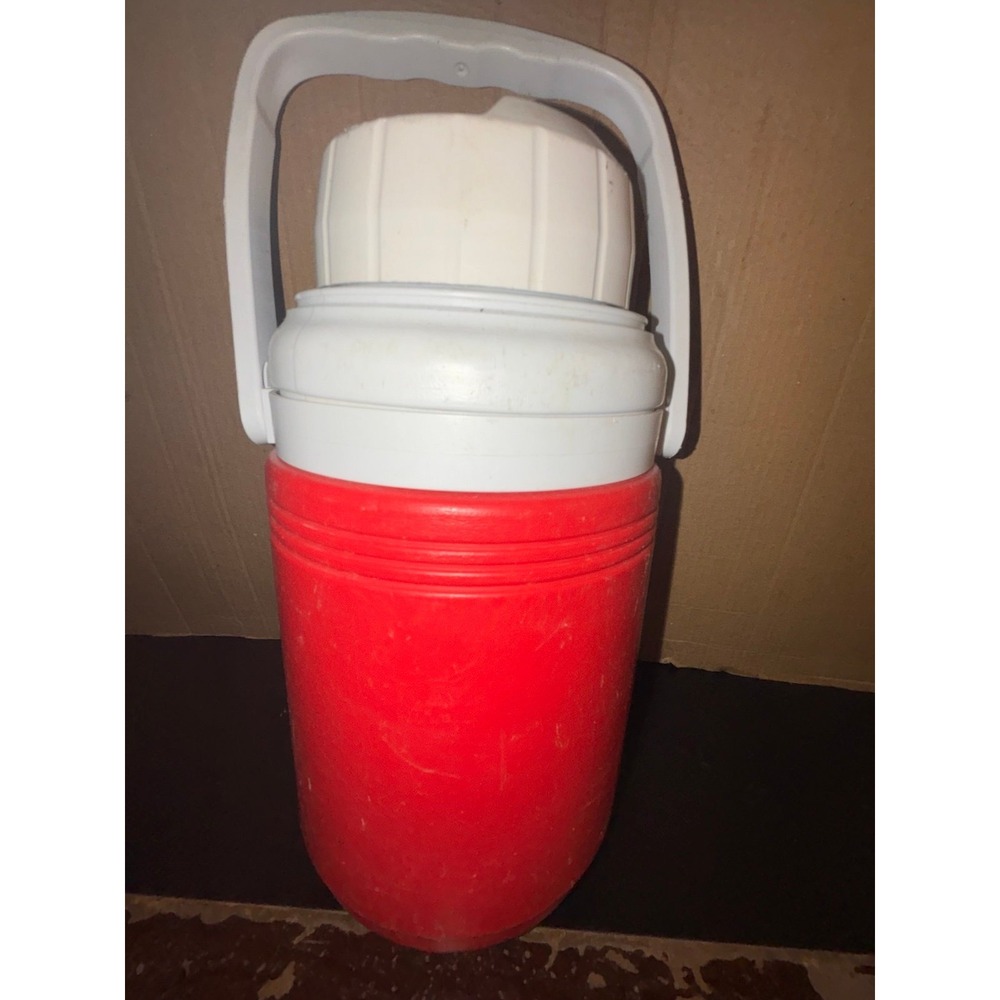 Vintage Coleman Thermos Water Bottle Jug Cooler 1/3 Gallon Red White